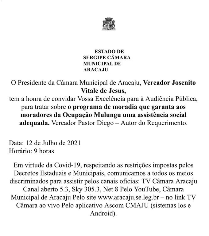 Audiência Pública tratará de demandas da Ocupação João Mulungu 