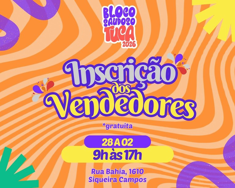 Bloco Saudoso Tuca abre inscrições para vendedores ambulantes 