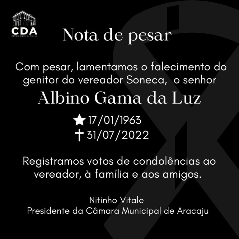 Câmara lamenta falecimento do pai do vereador Soneca