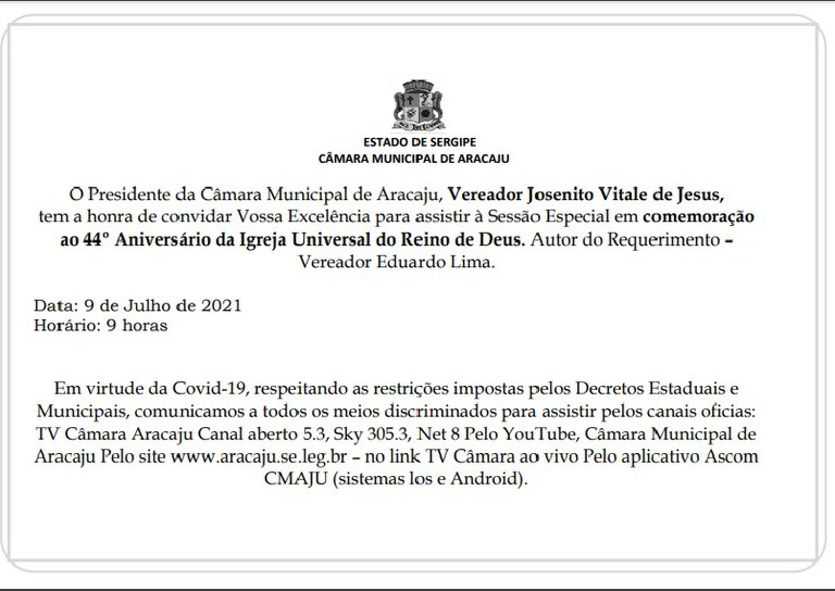 Câmara realizará Sessão Especial em homenagem aos 44 anos da Igreja Universal