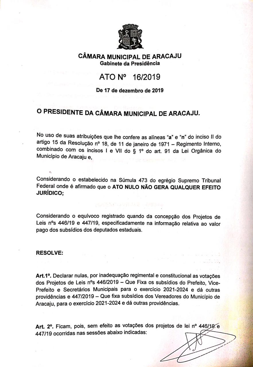 Câmara revoga PLs que concedia aumento a vereadores, secretários e prefeito