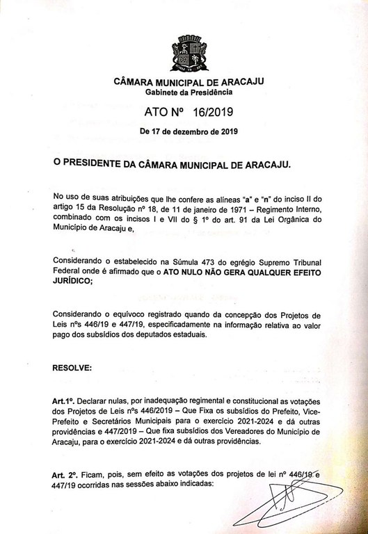 Câmara revoga PLs que concedia aumento a vereadores, secretários e prefeito