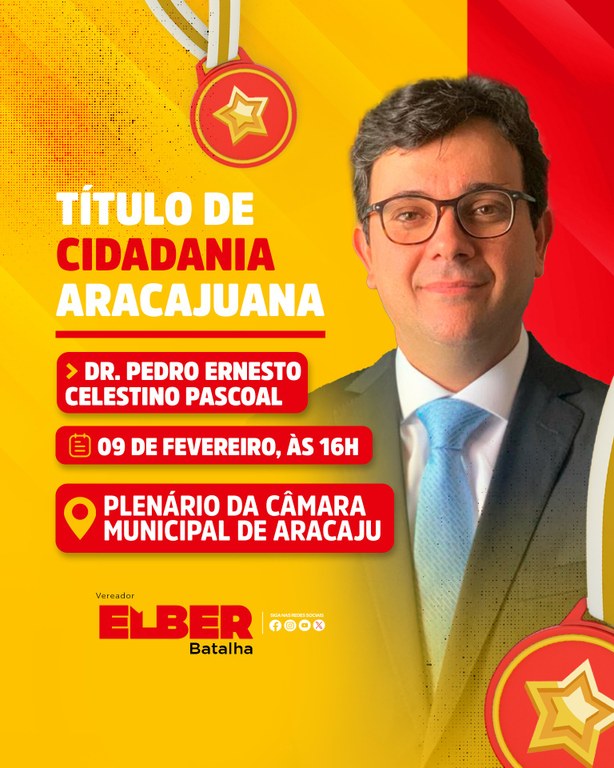 Com autoria de Elber, advogado Pedro Ernesto recebe Título de Cidadão Aracajuano nesta segunda, 9 