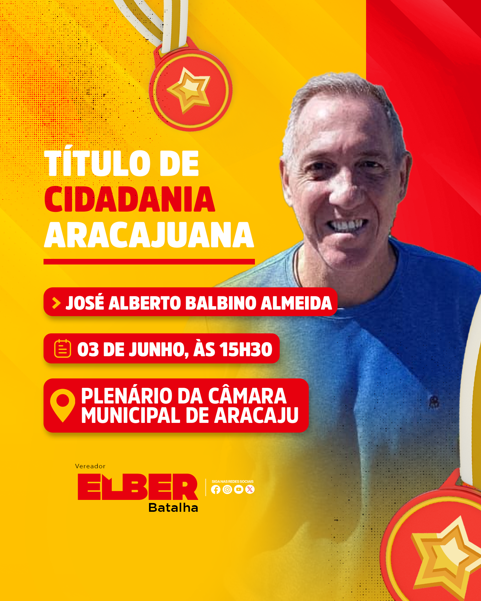 Com autoria de Elber, José Alberto Balbino recebe Título de Cidadania Aracajuana 