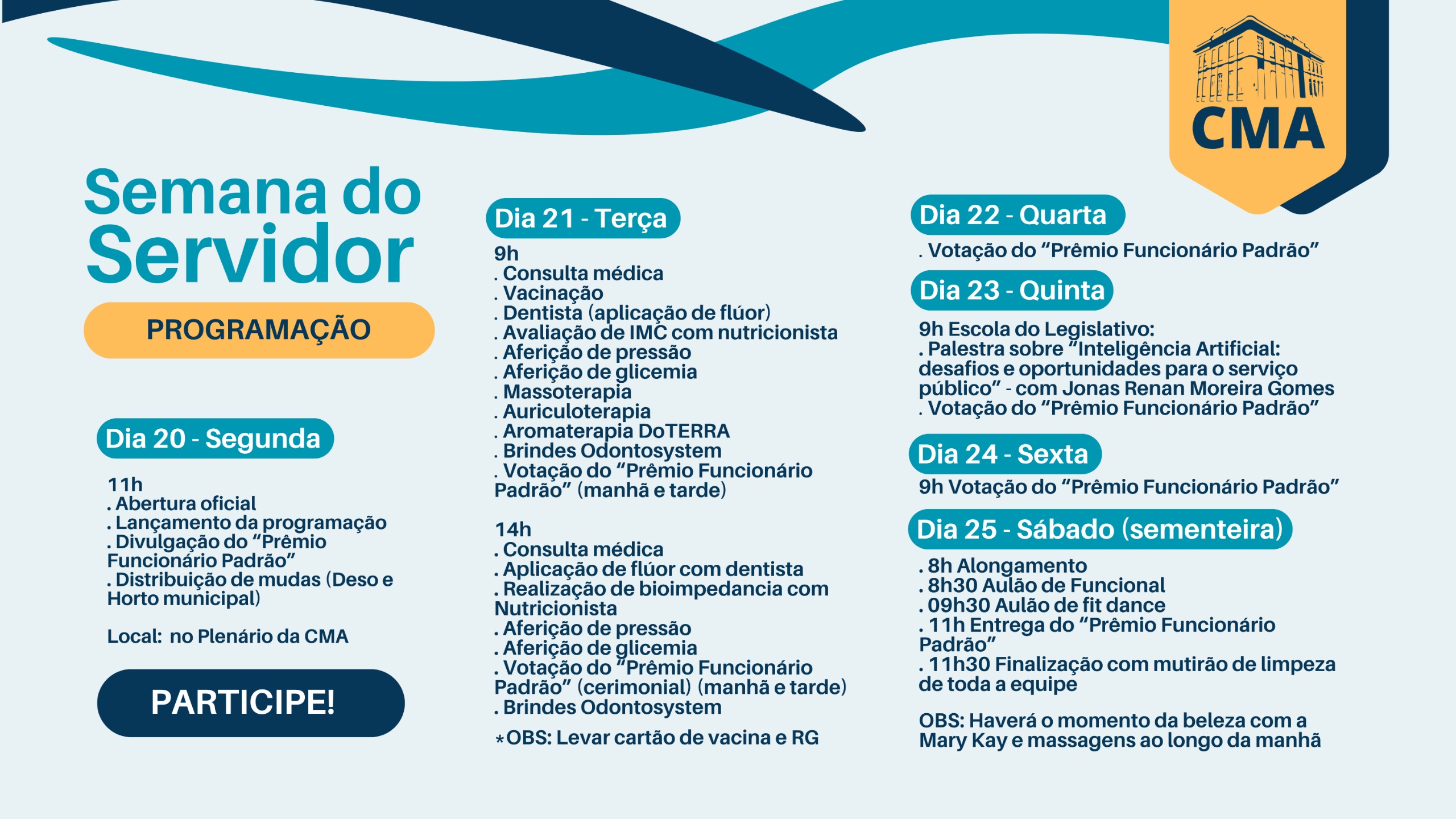 Dia do Servidor: Câmara de Aracaju divulga programação repleta de atividades 