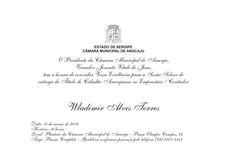 Empresário e contador Wladimir Alves Torres receberá título de Cidadão Aracajuano