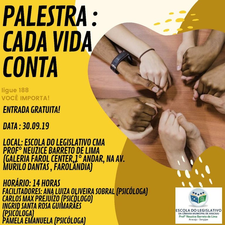 Escola do Legislativo da CMA realizará palestra em alusão ao Setembro Amarelo