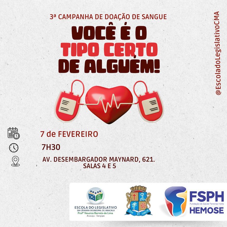 Escola do Legislativo de Aracaju, em parceria com a FSPH-Hemose, incentiva doação de sangue  