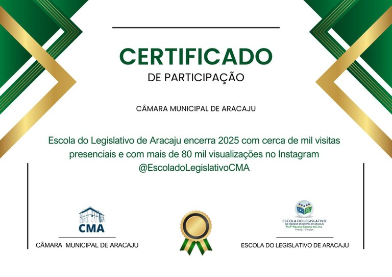 Escola do Legislativo de Aracaju encerra 2025 com cerca de mil visitas presenciais e com mais de 80 mil visualizações no Instagram