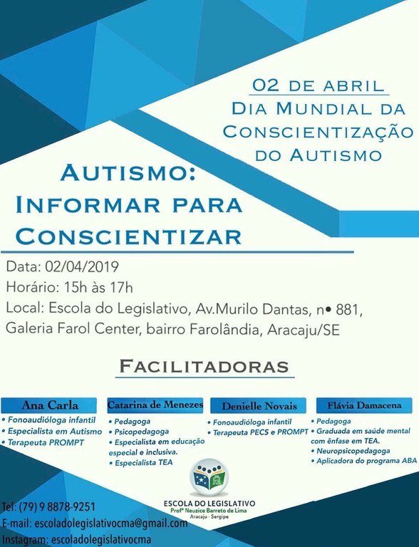 Escola do Legislativo realizará atividade em comemoração ao Dia Mundial da Conscientização do Autismo