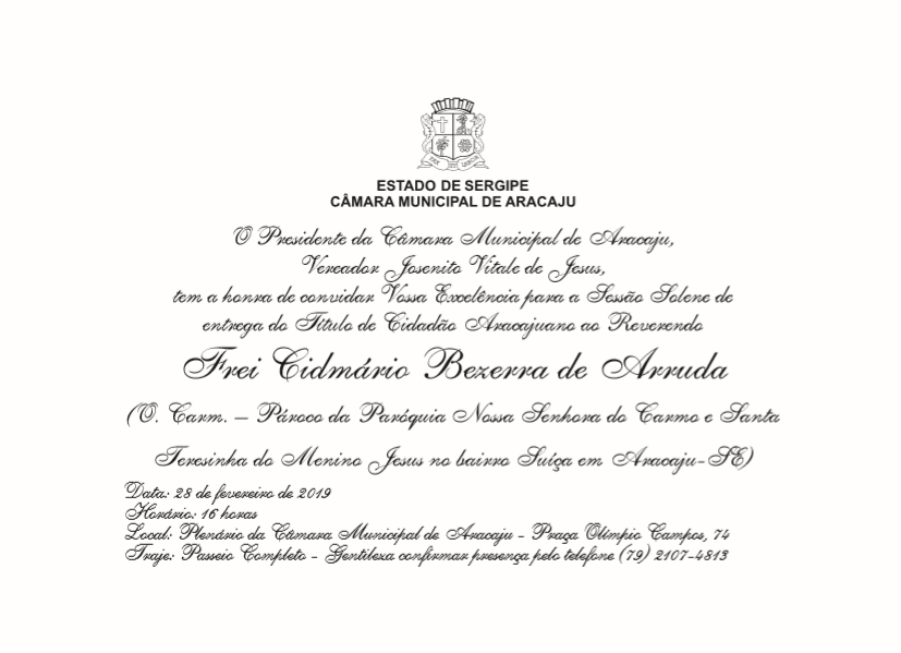 Frei Cidmário Bezerra receberá título de Cidadão Aracajuano