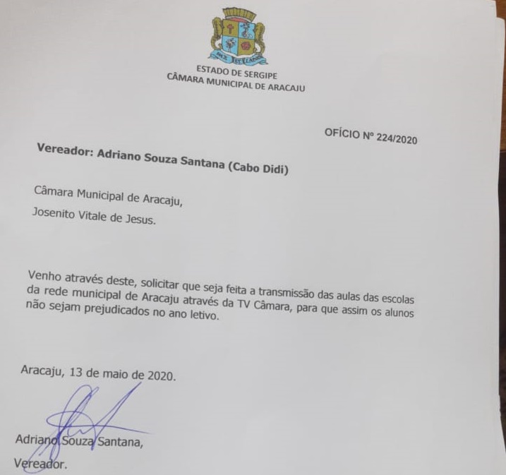 Indicação do Vereador Cabo Didi para a TV Câmara exibir aulas pode se concretizar