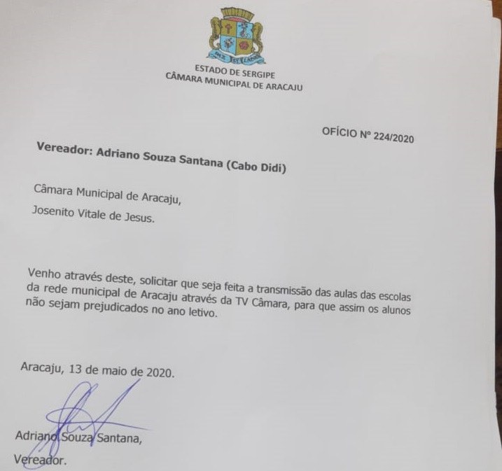 Indicação do Vereador Cabo Didi para a TV Câmara exibir aulas pode se concretizar