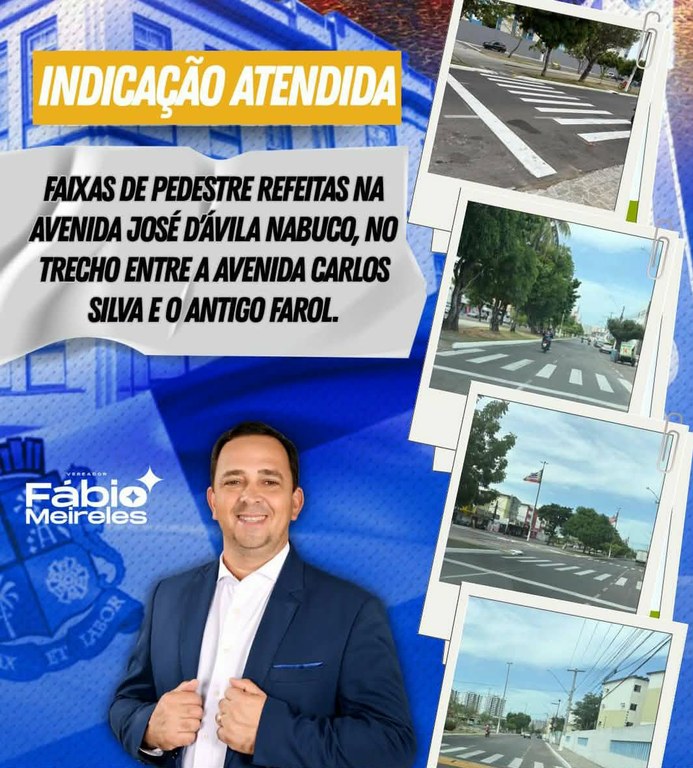 Indicação do vereador Fábio Meireles beneficia bairro Farolândia com faixas de pedestres refeitas  