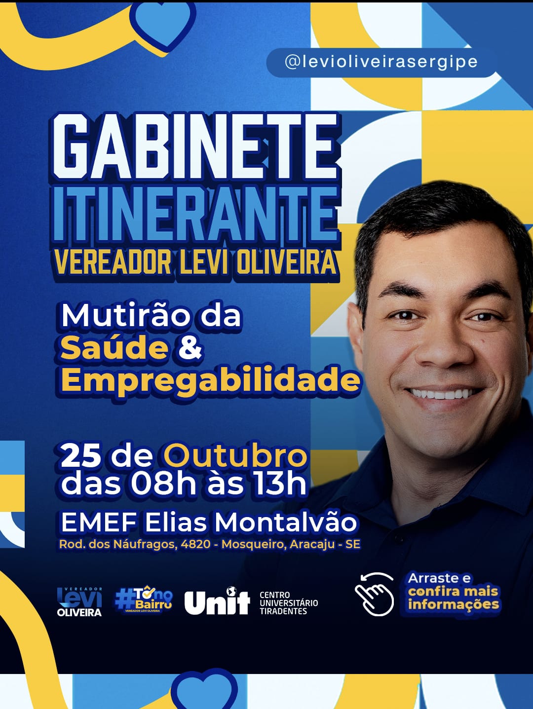 Levi Oliveira levará Gabinete Itinerante e Mutirão de Saúde e Empregabilidade ao bairro Mosqueiro neste sábado, 25 