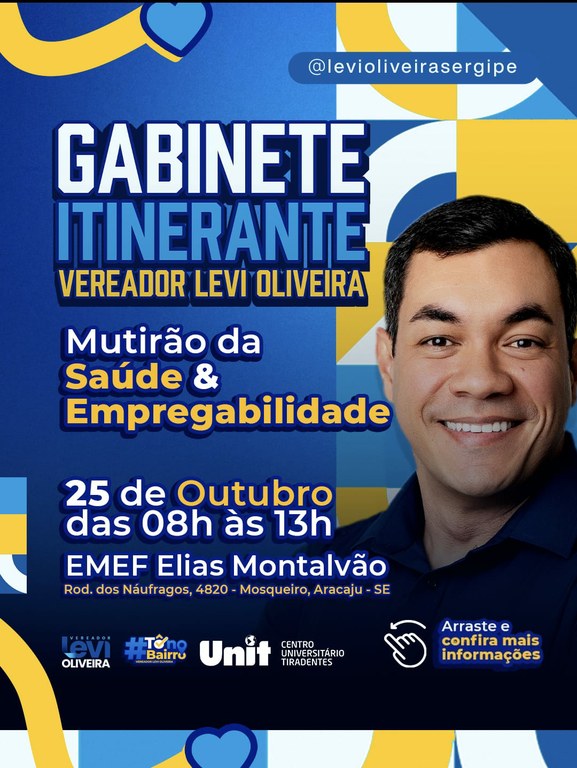 Levi Oliveira levará Gabinete Itinerante e Mutirão de Saúde e Empregabilidade ao bairro Mosqueiro neste sábado, 25 