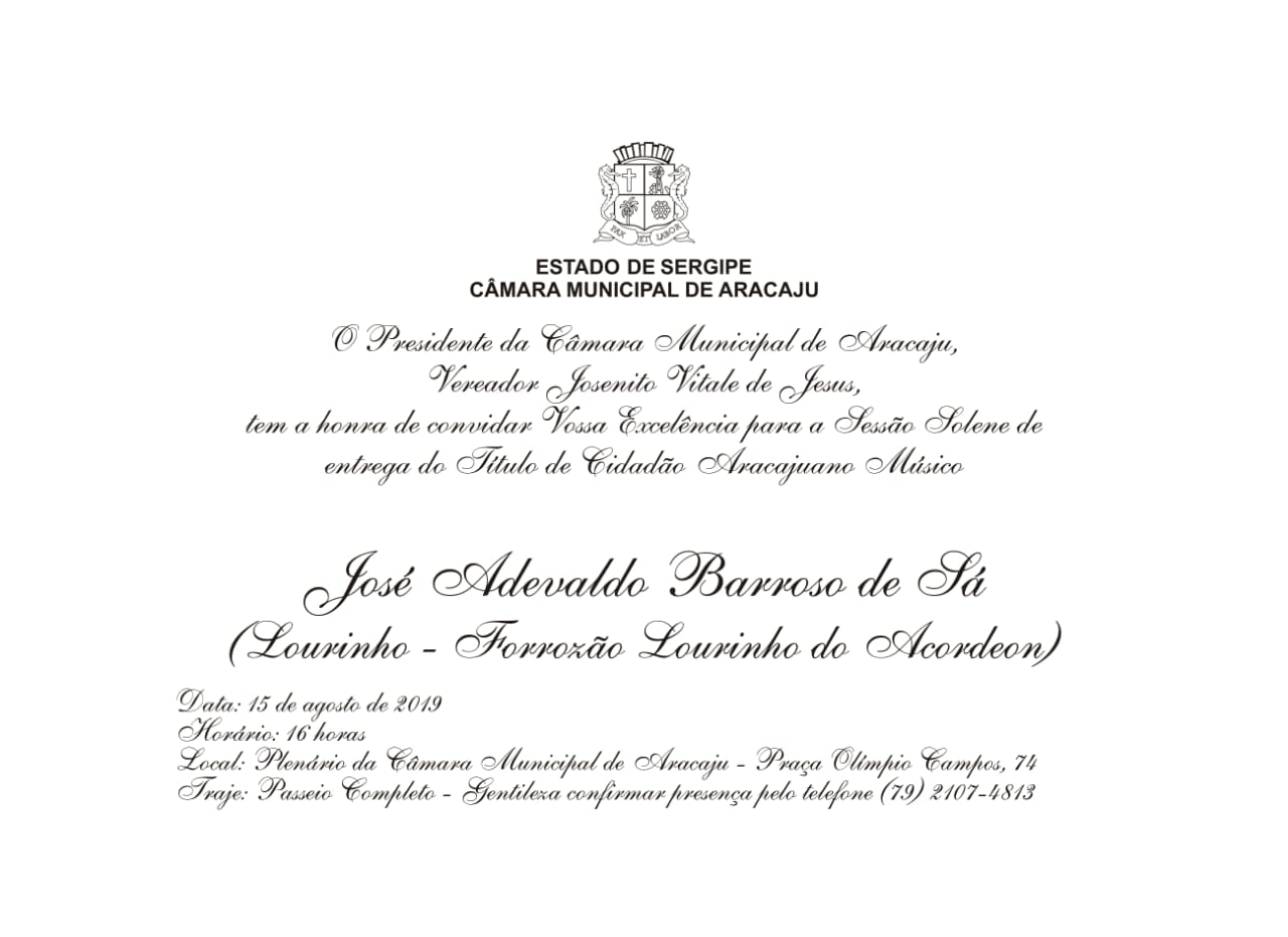 Lourinho do Acordeom receberá título de Cidadão Aracajuano