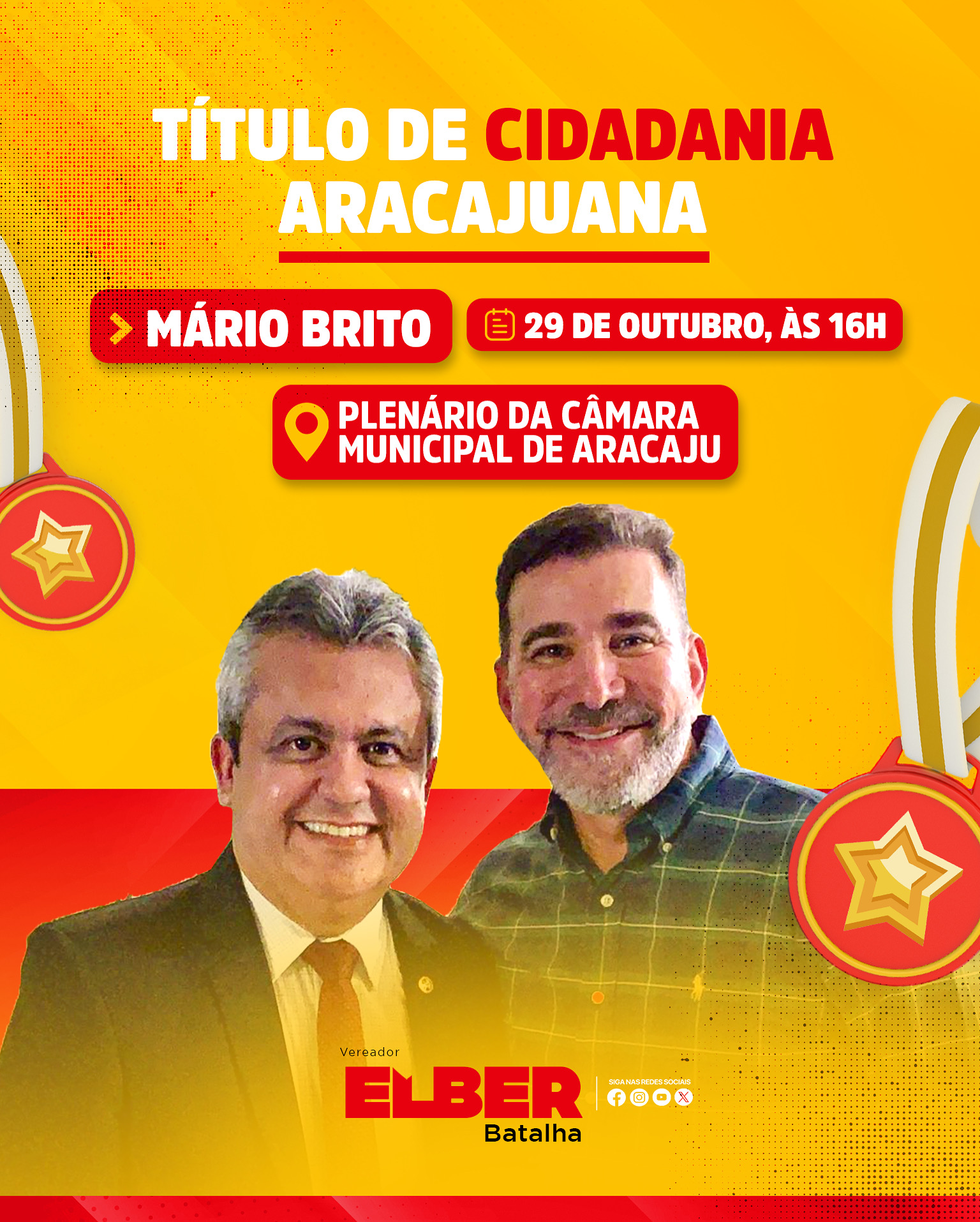 De autoria de Elber Batalha, Mário Britto recebe Título de Cidadão Aracajuano nesta quarta, 29 