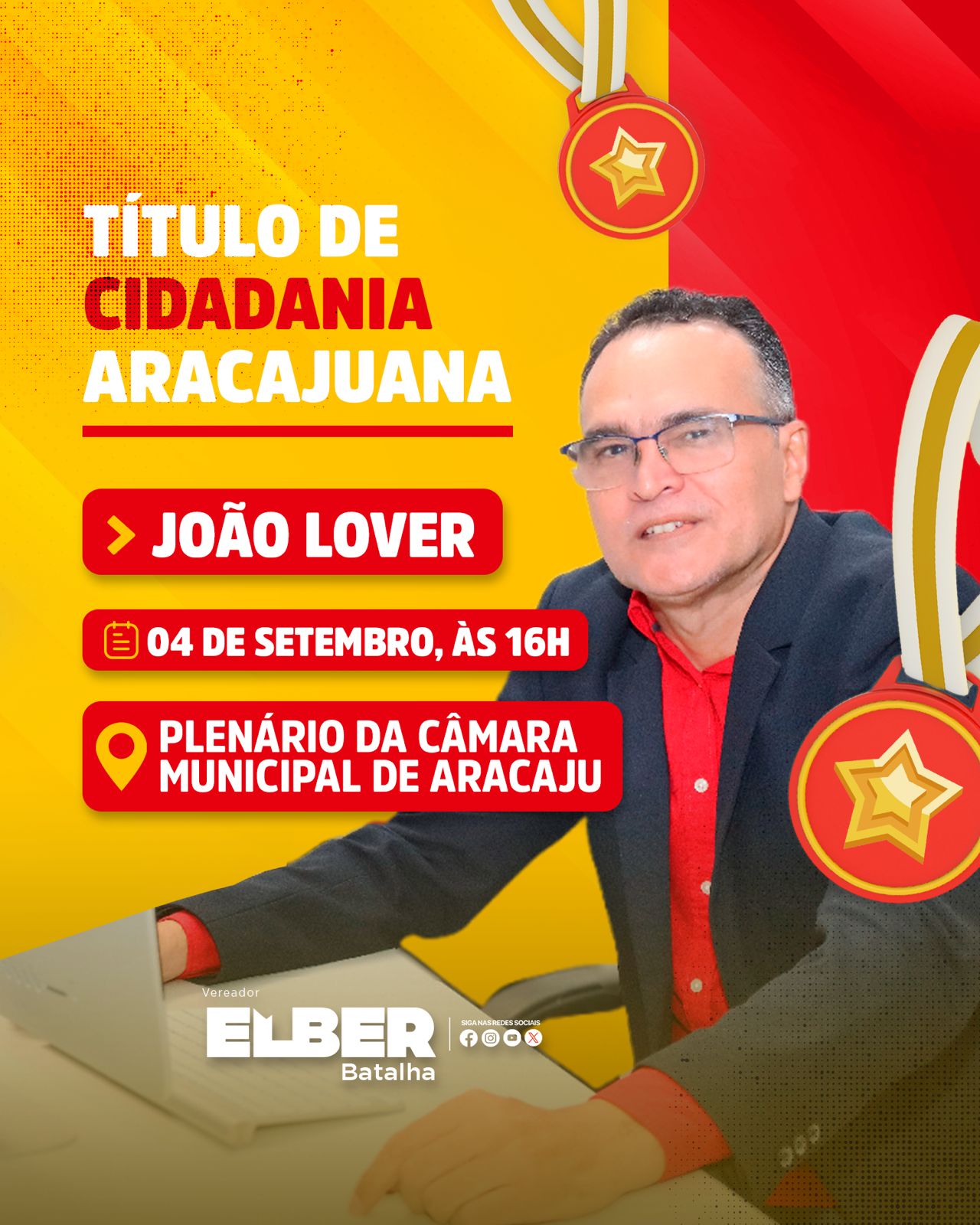 Poeta João Lover recebe Título de Cidadão Aracajuano de autoria de Elber Batalha