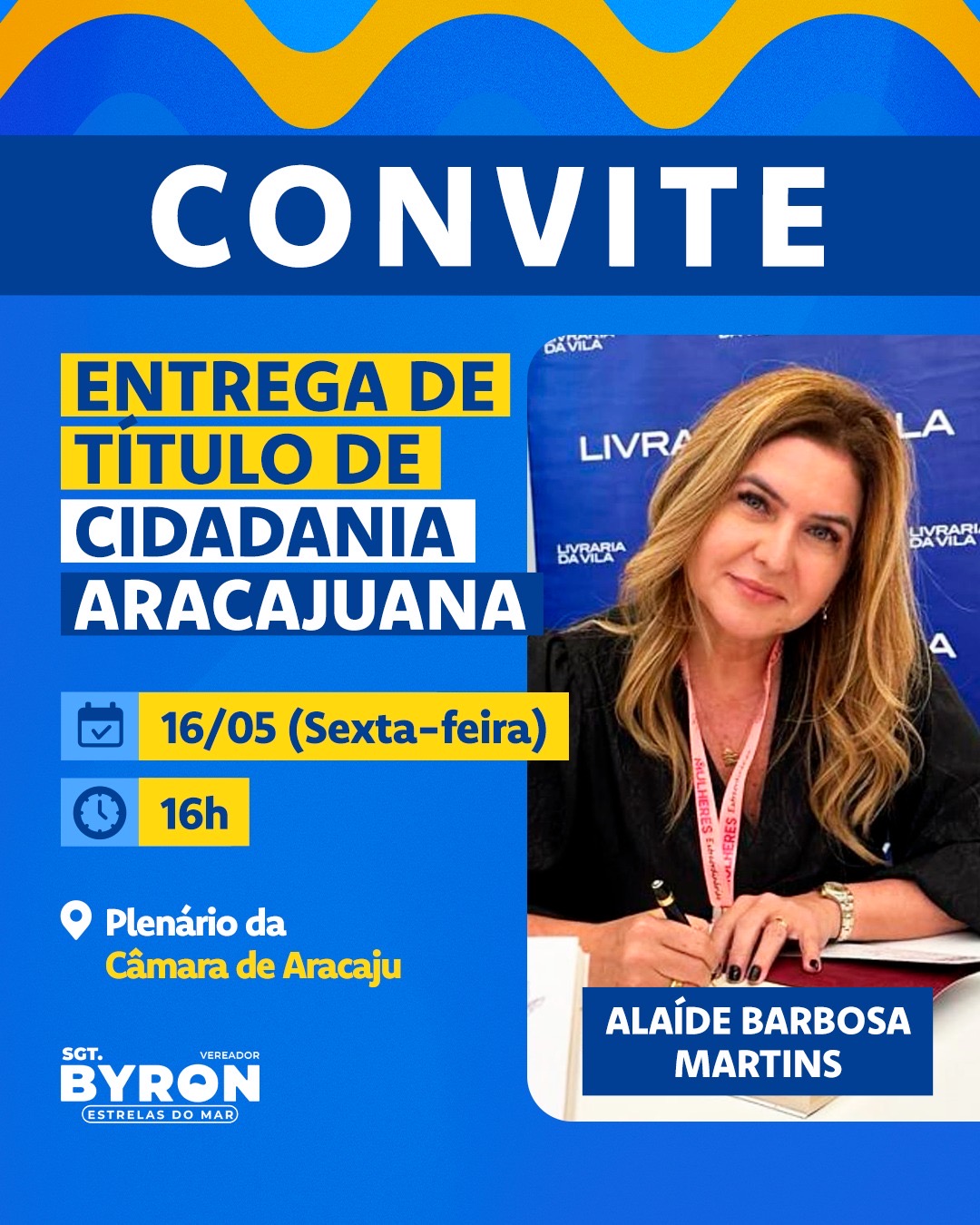 Sargento Byron concede Título de Cidadã Aracajuana à professora Alaíde Barbosa Martins, nesta sexta-feira, 16