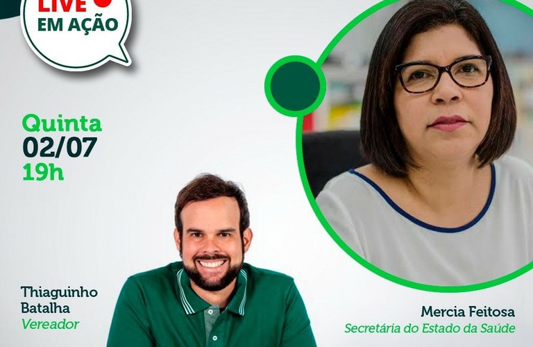 Thiaguinho recebe secretária de Estado da Saúde, Mércia Feitosa, na Live em Ação de quinta, 2/7